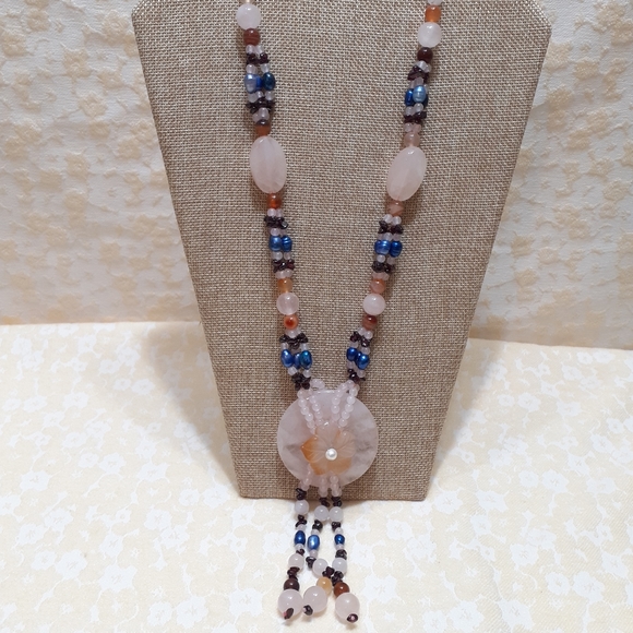 Multi semi-precious gemstone and pearl necklace - Picture 6 of 8